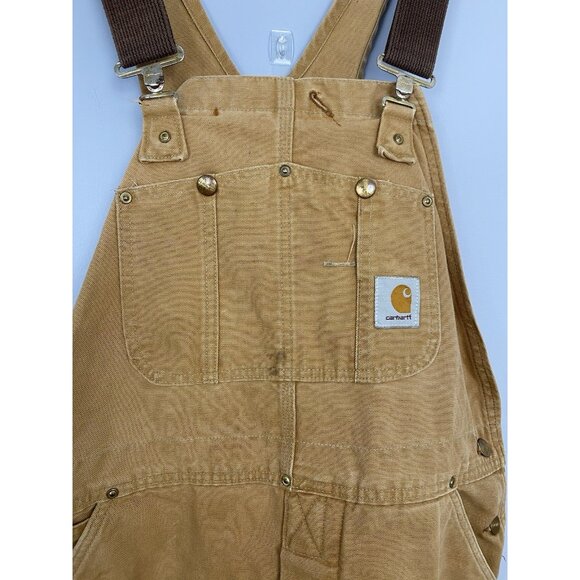 Carhartt Overalls Mens 38x29 Brown Quilted Lined Workwear Double Knee Distressed - Picture 4 of 14